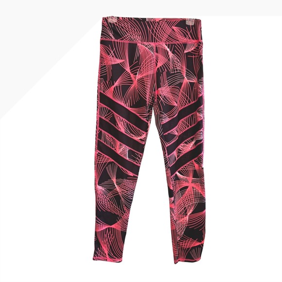 Pants - Women Geometric‎ Mesh Panel Actve Workout Athletic Leggings Neon Pink Black L/XL